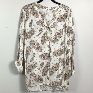 Cream background with neutral floral print pop over style tunic Size large